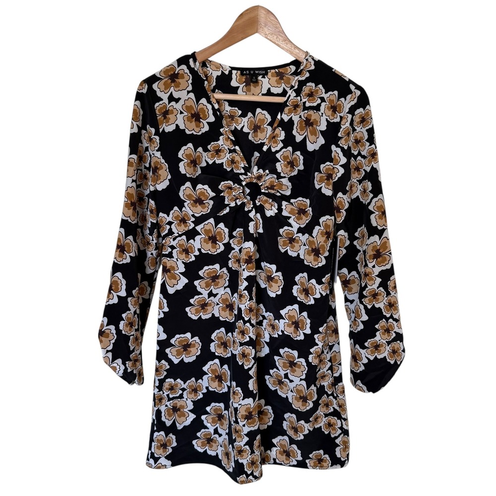 As U Wish Floral Mini‎ Dress Women S Black Tan NWT O-Ring Keyhole A520954B65